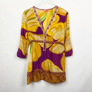 Hale Bob Cabana Embroidered Embellished Tunic M